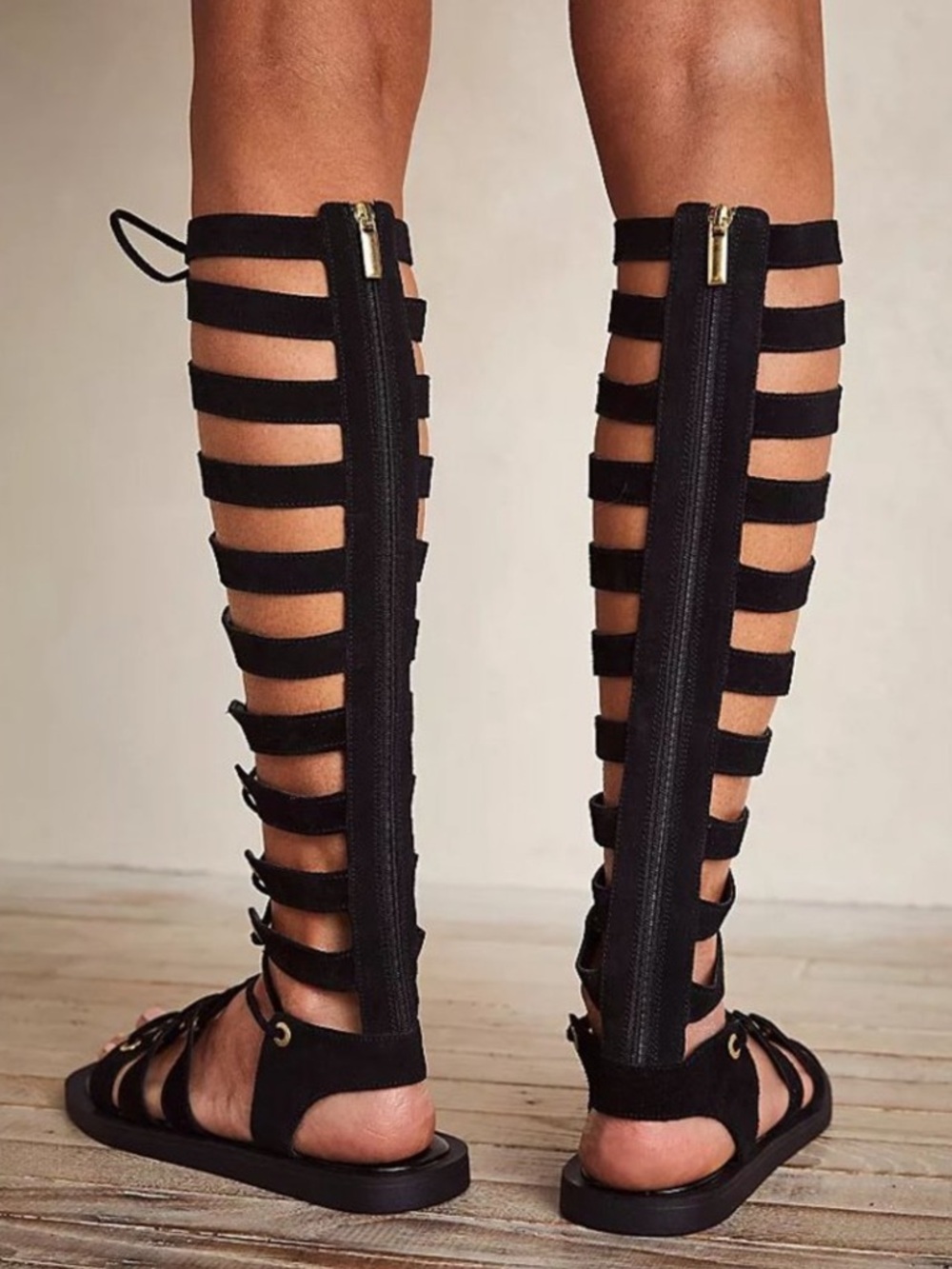 Free People SunChaser Black Lace-Up Gladiator Knee-High Sandals - Picture 4 of 9